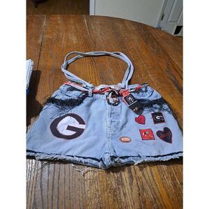 Vintage Handmade Denim Blue Jean UGA Georgia Bulldog Booty Bag Upcycle Purse